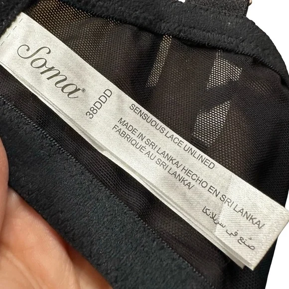 Soma Black Sensuous Lace Unlined Bra Size 38DDD Sexy Comfy - Picture 4 of 7